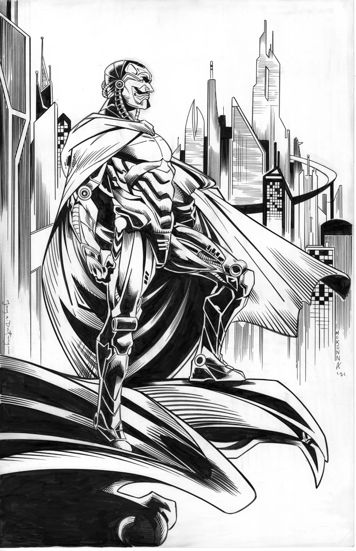 SATOSH1 and the citadel skyline (original drawing)