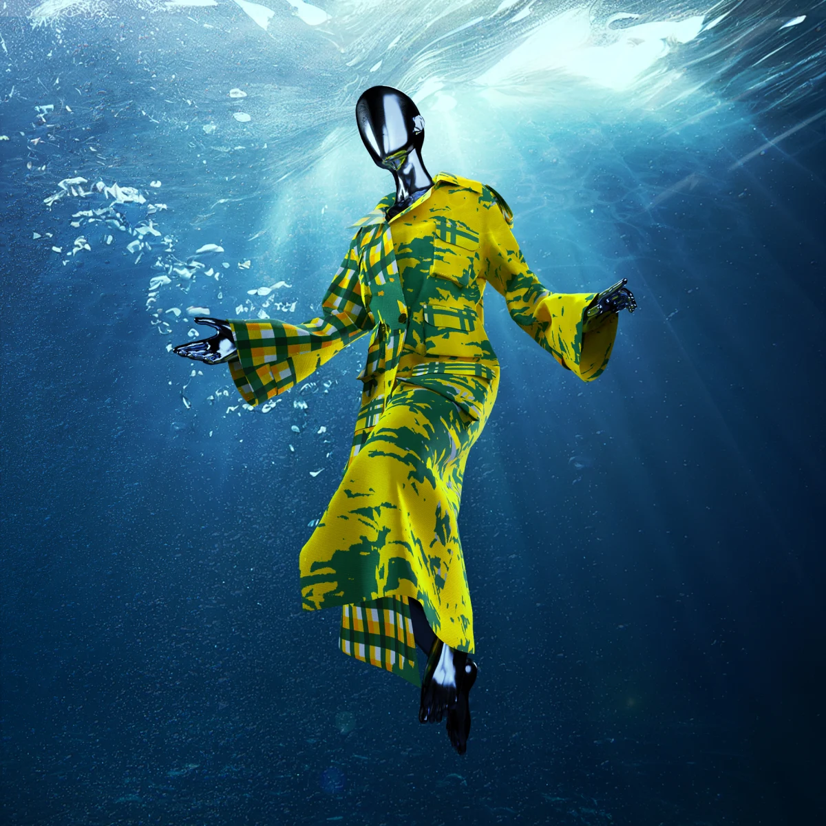 SWL Camouflaged And Plain Print Clash Trench Coat