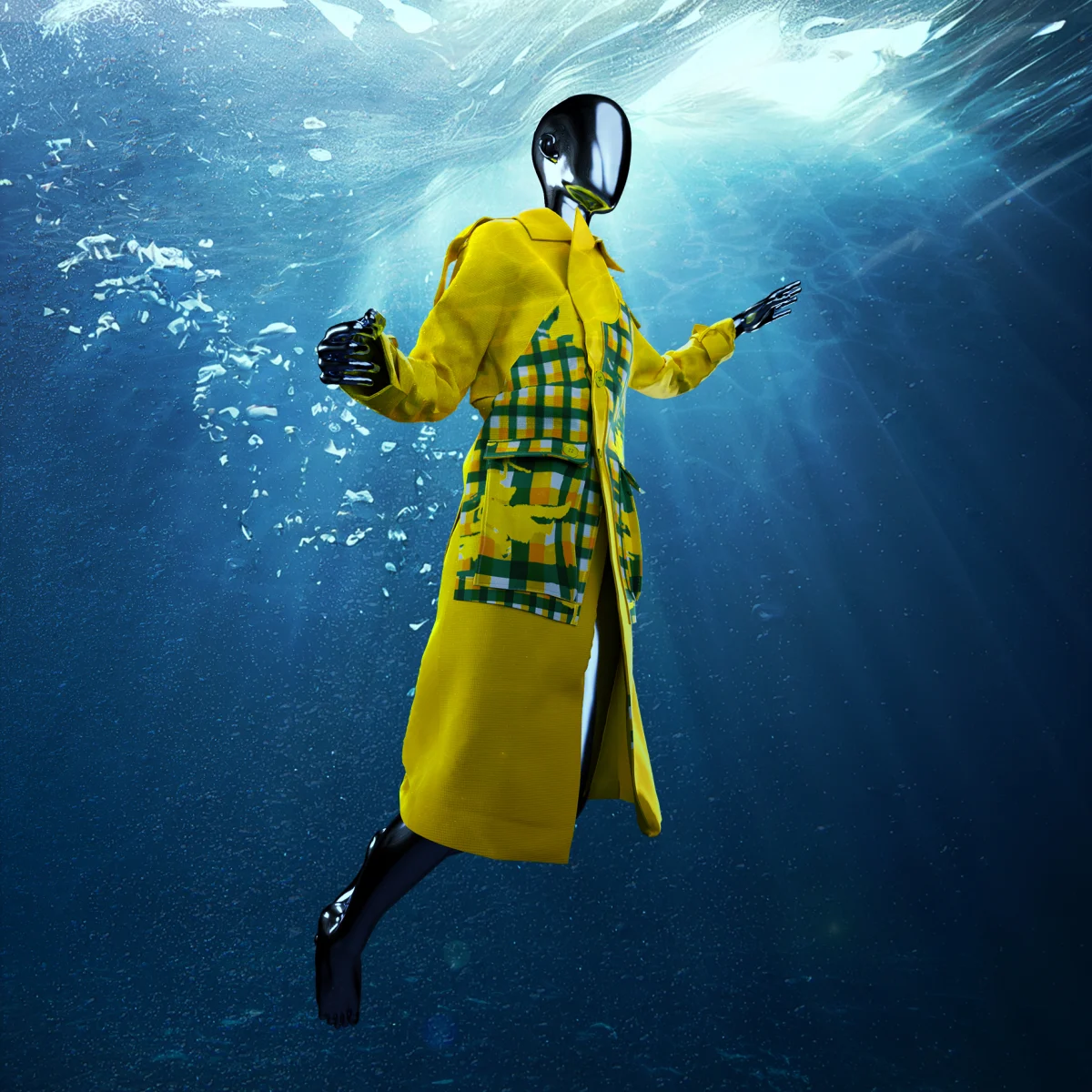 SWL Yellow Trench Coat With Plaid Patch Work