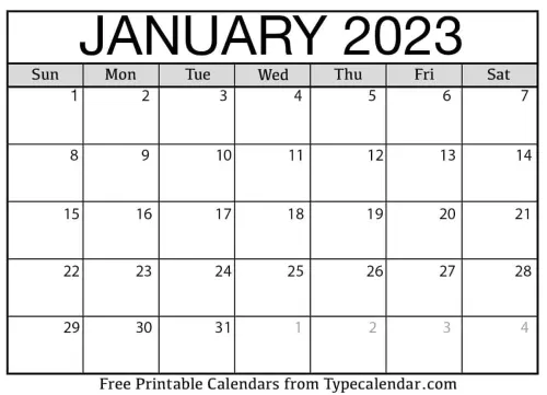 January Calendar