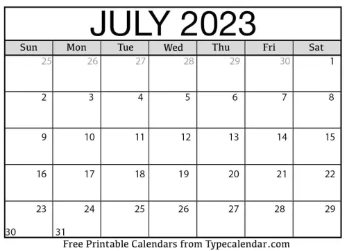 July 2023 Calendar