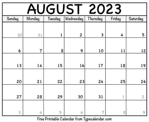 August Calendar 2023