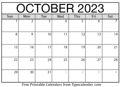 October 2023 Calendar