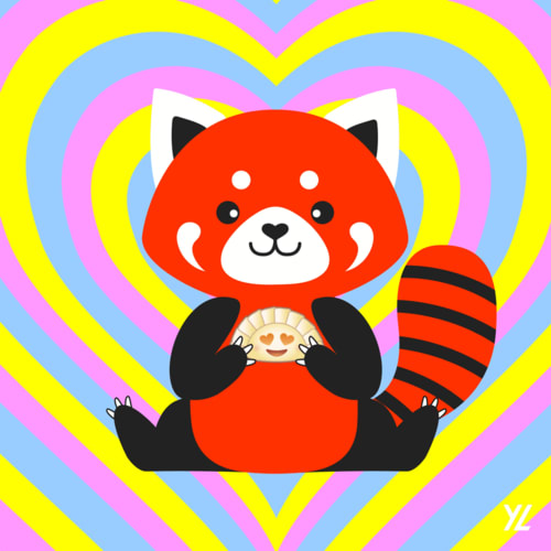 Red Panda holding a Bling Bling dumpling