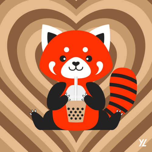 Red Panda holding a classic boba tea