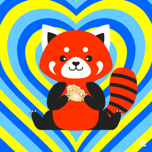 Red Panda holding a standard dumpling emoji