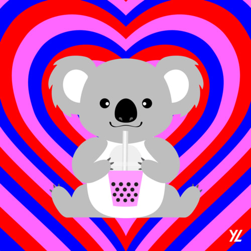 Koala holding Strawberry Boba