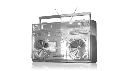 CHROME BOOMBOX ON WHITE