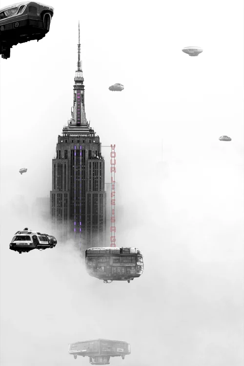 New York, fog and flying cars.