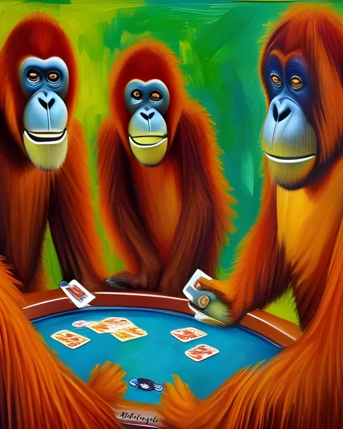 Orangutans Playing Poker