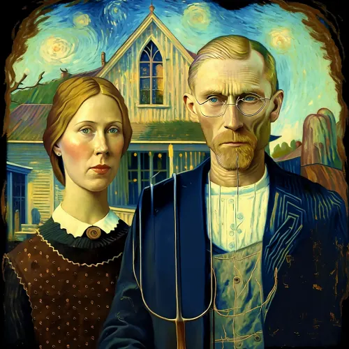 Grant Wood Art Through Eyes Of Van Gogh