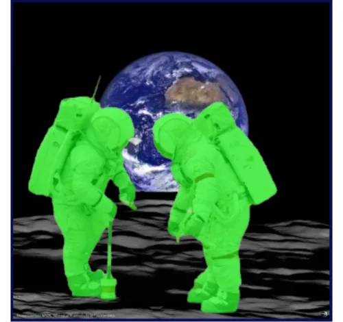 Earth Rise - Two Green Astronauts