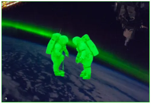 Earth Luminous Luna - Two Green Astronauts