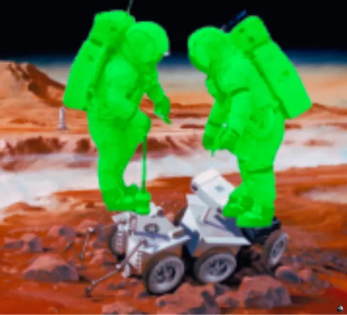 Hover Over Mars Rover - Two Green Astronauts