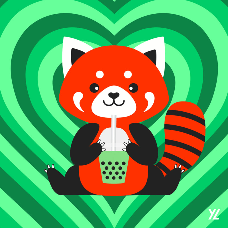 Red Panda holding a matcha boba tea #5/30