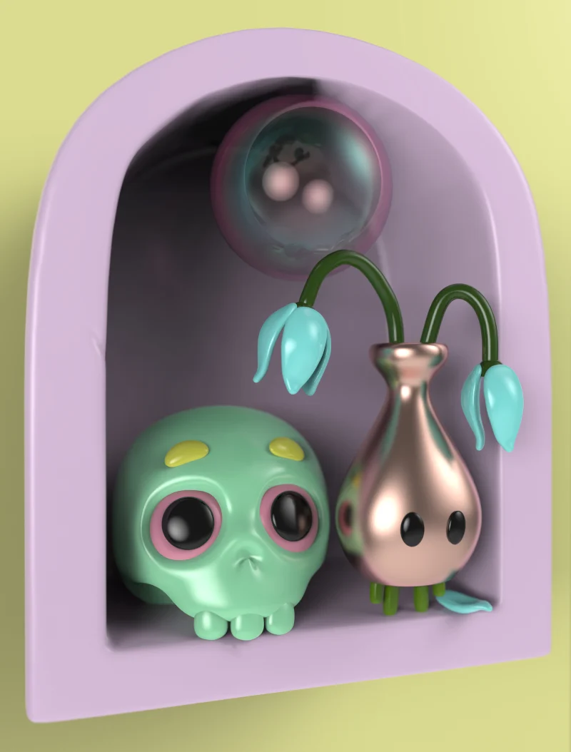 Vanitas with green skull and copper vase #33/50