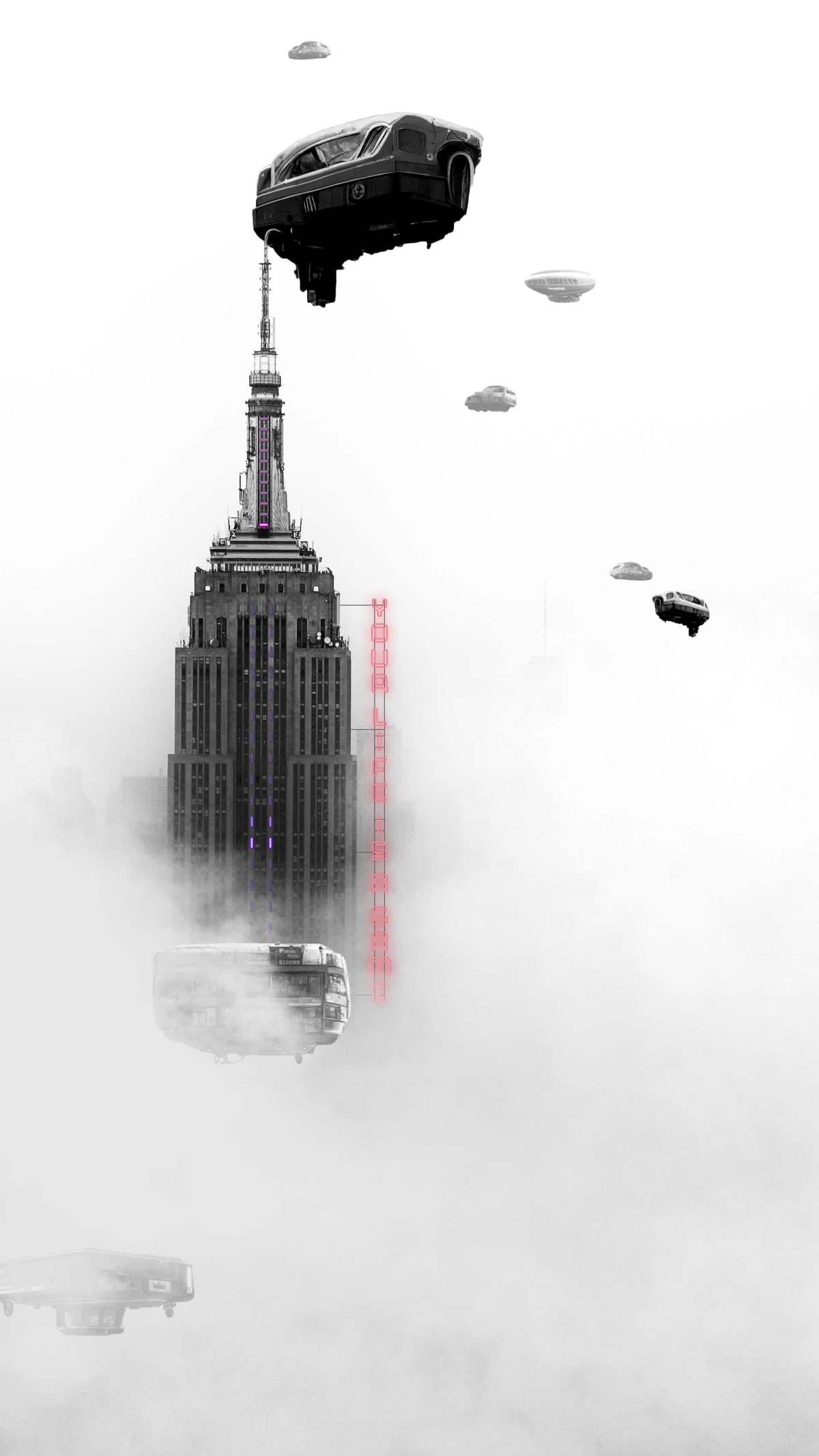New York, fog and flying cars.
